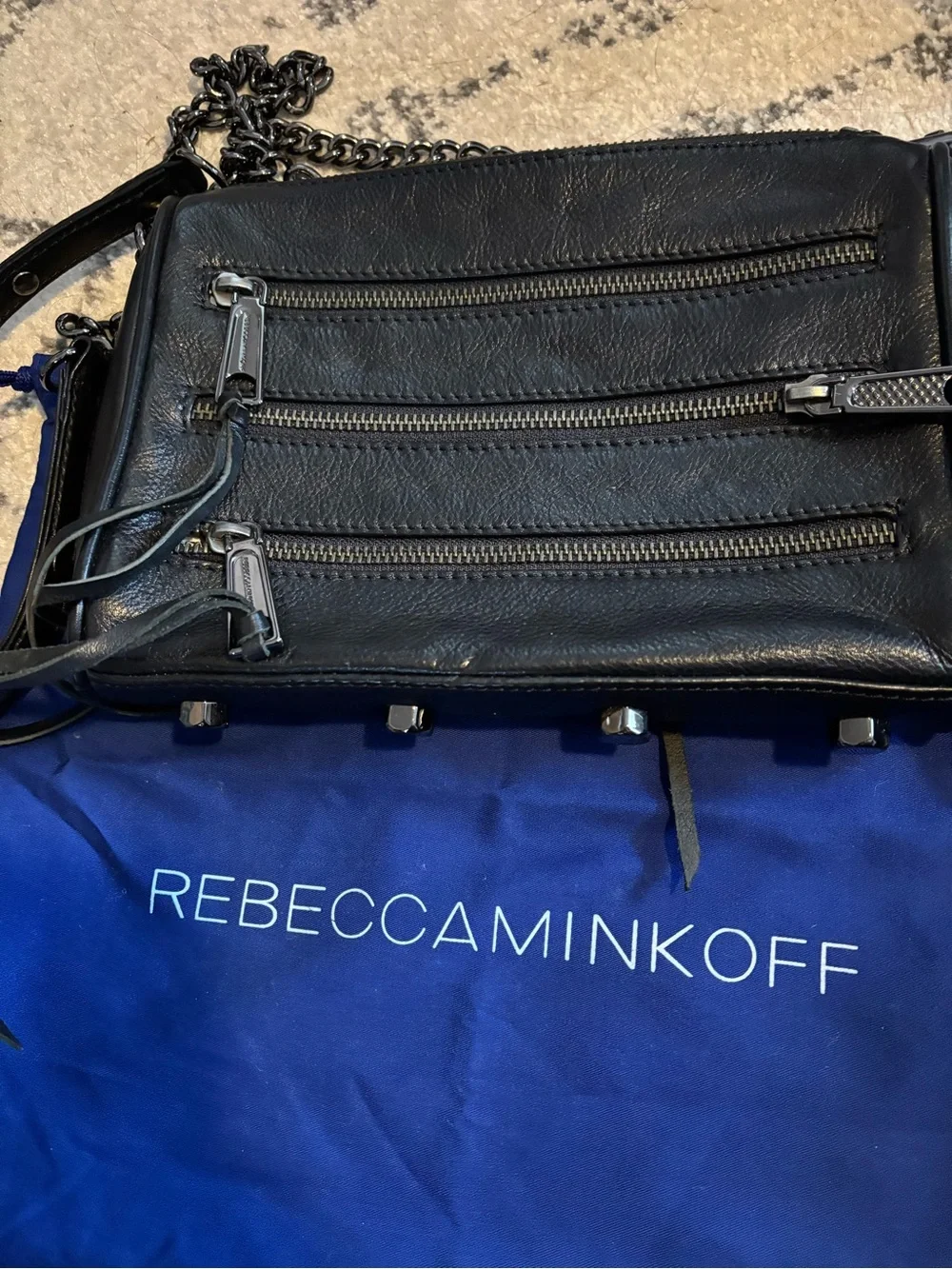 Rebecca Minkoff Black Leather Crossbody with Gunmetal Hardware